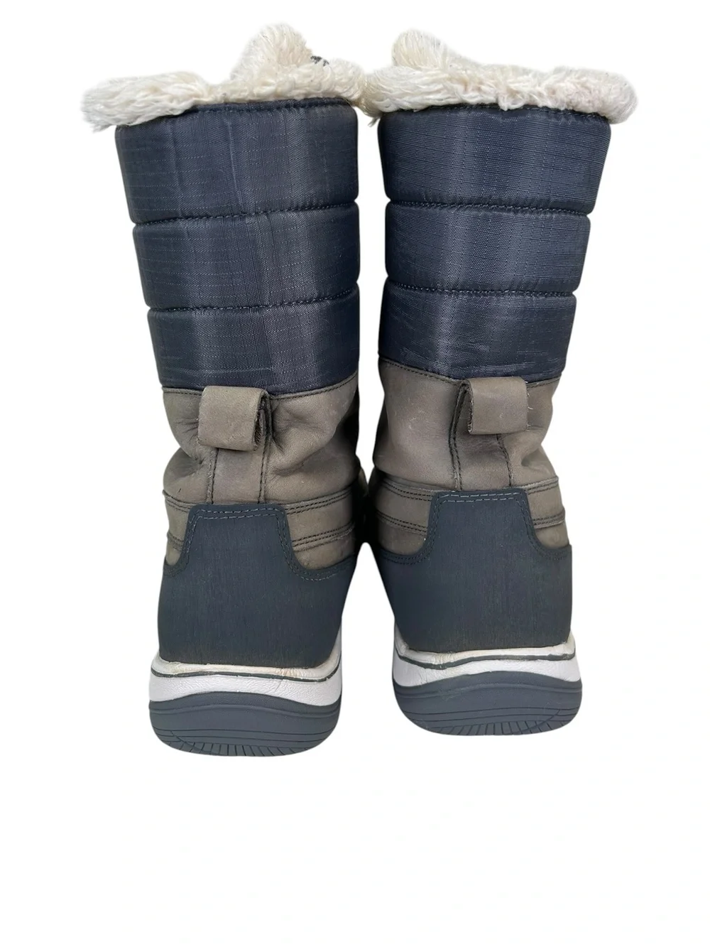 Lands’ End Women’s 10 Tall Insulated Snow Boots Taupe Gray Faux Fur Lace Up